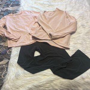 Athleta Girl Bundle - Black High Rise Pants and two pink sweatshirts